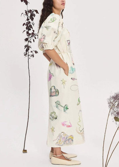 Fließendes aprikosenfarbenes Leinen - Sommerkleid - Livezo