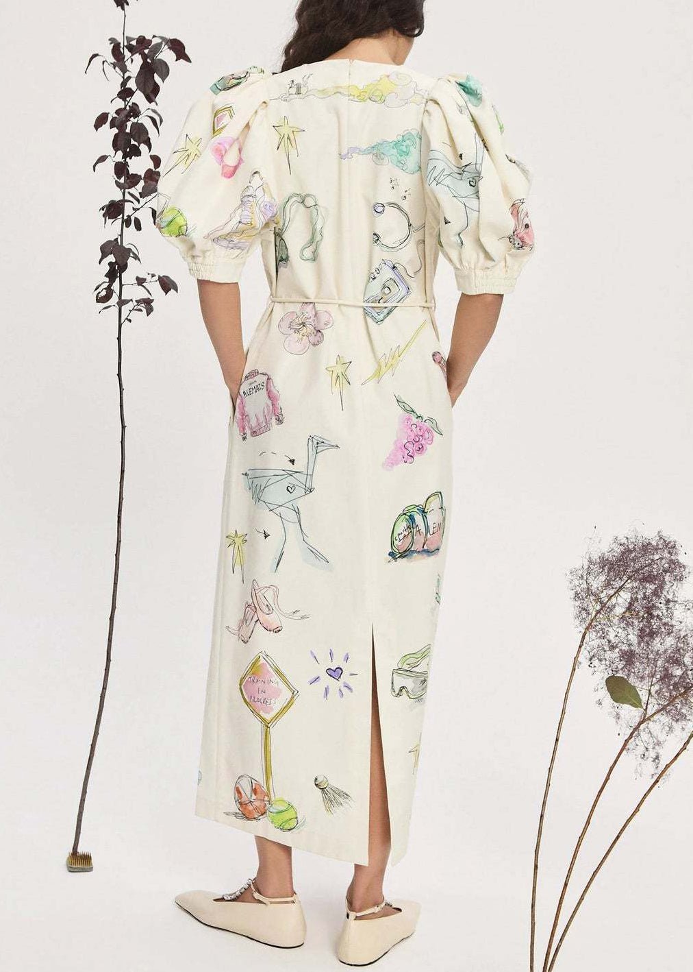 Fließendes aprikosenfarbenes Leinen - Sommerkleid - Livezo