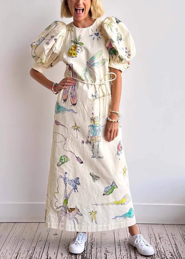 Fließendes aprikosenfarbenes Leinen - Sommerkleid - Livezo