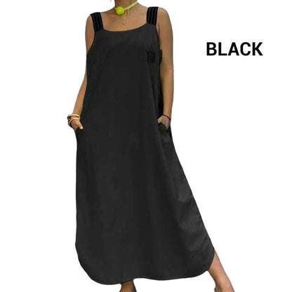 Fließendes Maxikleid mit breiten Trägern und Taschen - Livezo