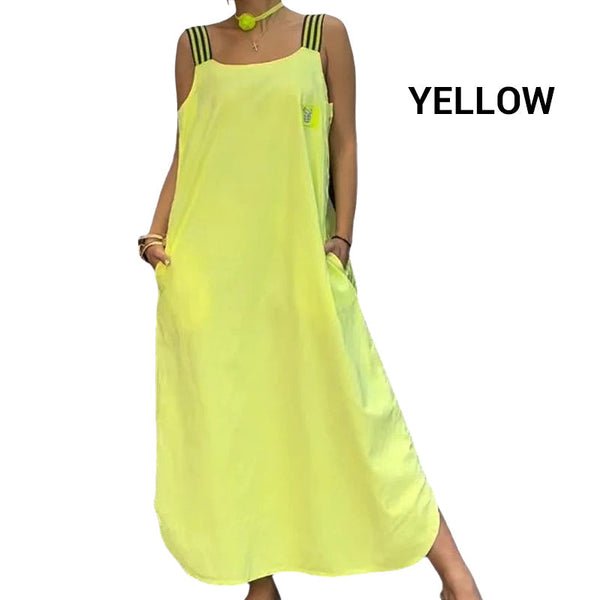 Fließendes Maxikleid mit breiten Trägern und Taschen - Livezo