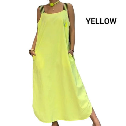 Fließendes Maxikleid mit breiten Trägern und Taschen - Livezo