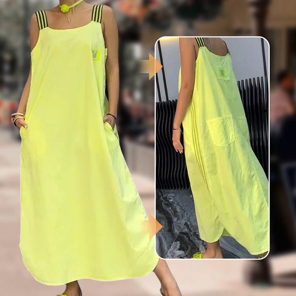 Fließendes Maxikleid mit breiten Trägern und Taschen - Livezo