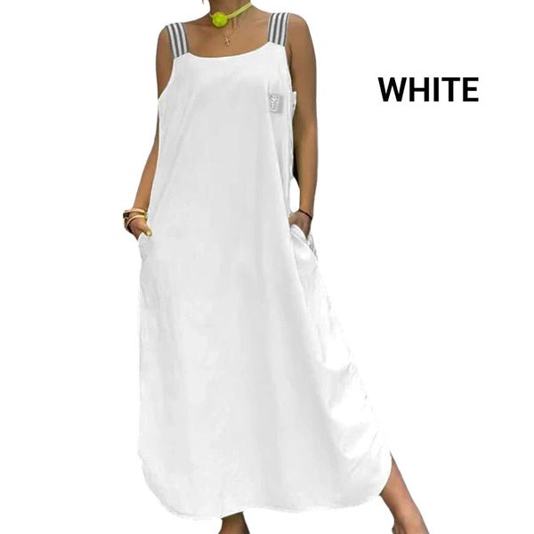 Fließendes Maxikleid mit breiten Trägern und Taschen - Livezo