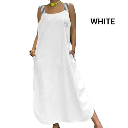 Fließendes Maxikleid mit breiten Trägern und Taschen - Livezo