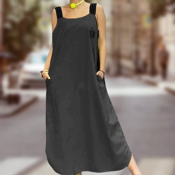 Fließendes Maxikleid mit breiten Trägern und Taschen - Livezo