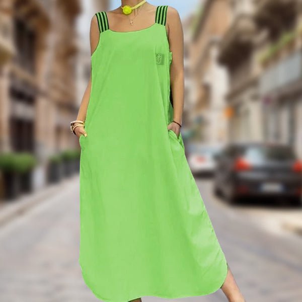 Fließendes Maxikleid mit breiten Trägern und Taschen - Livezo