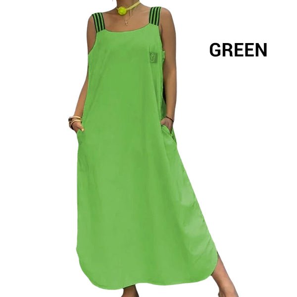 Fließendes Maxikleid mit breiten Trägern und Taschen - Livezo