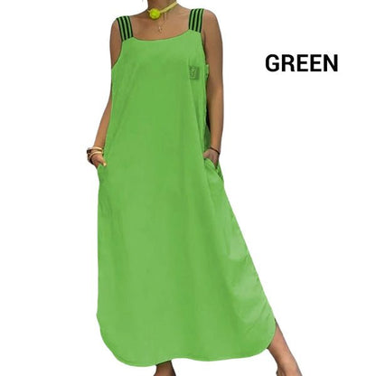 Fließendes Maxikleid mit breiten Trägern und Taschen - Livezo