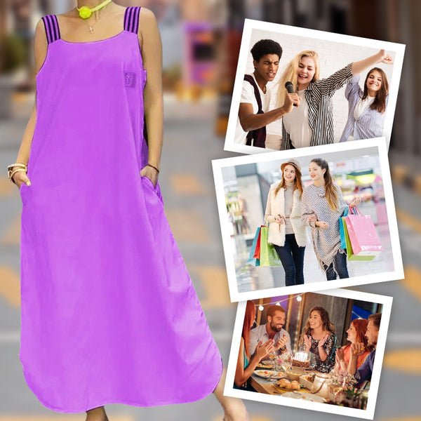 Fließendes Maxikleid mit breiten Trägern und Taschen - Livezo