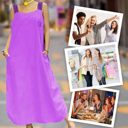 Fließendes Maxikleid mit breiten Trägern und Taschen - Livezo