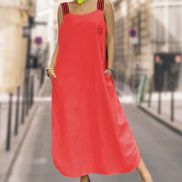 Fließendes Maxikleid mit breiten Trägern und Taschen - Livezo