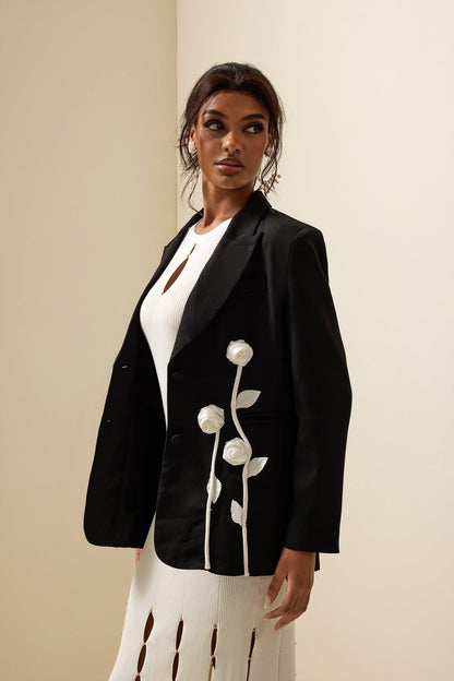 Floral Kontrast Langarm Blazer Jacke - Livezo