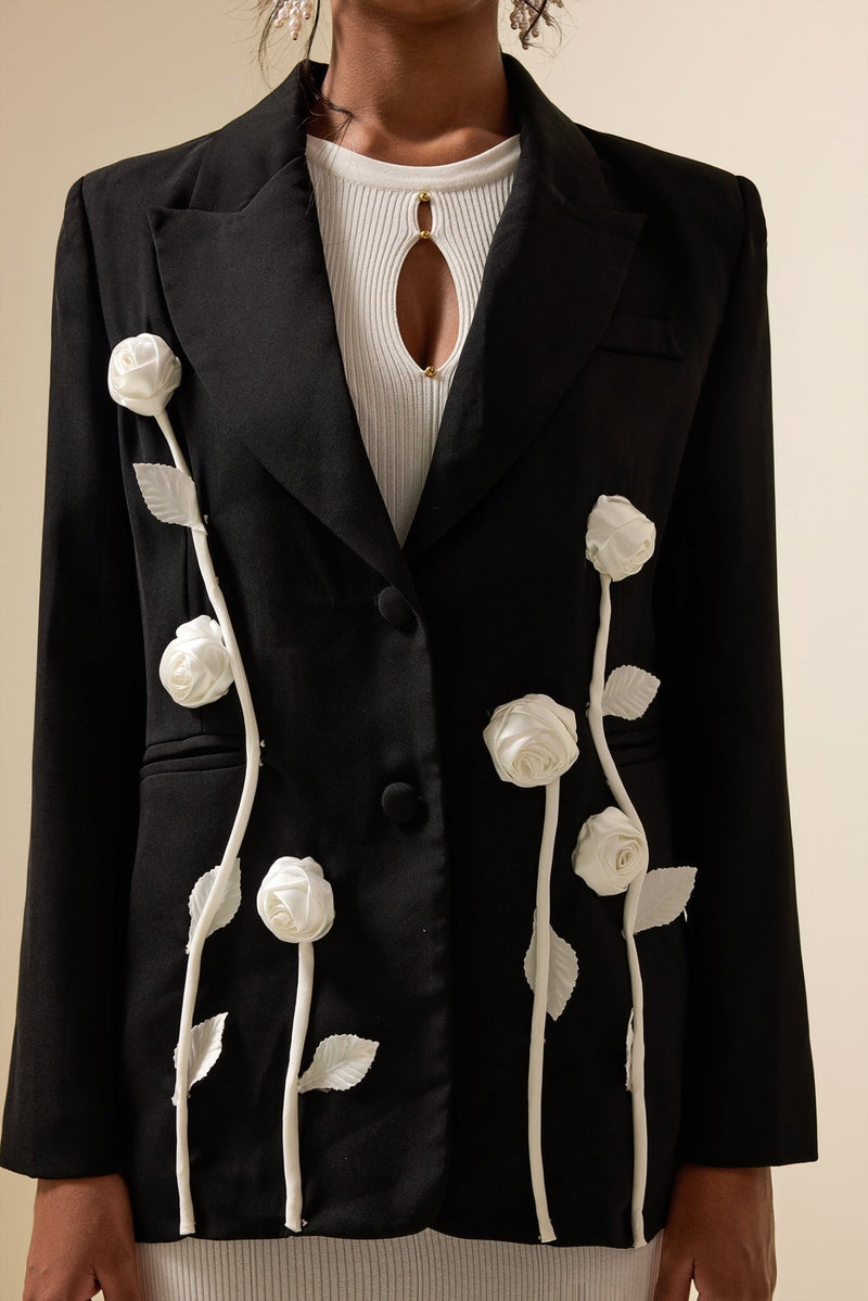 Floral Kontrast Langarm Blazer Jacke - Livezo