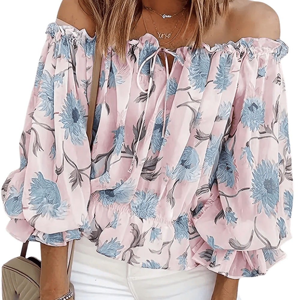Florale Schulterfreie Bluse mit Puffärmeln - Livezo