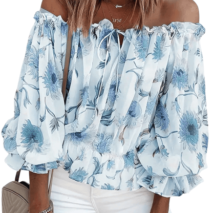 Florale Schulterfreie Bluse mit Puffärmeln - Livezo