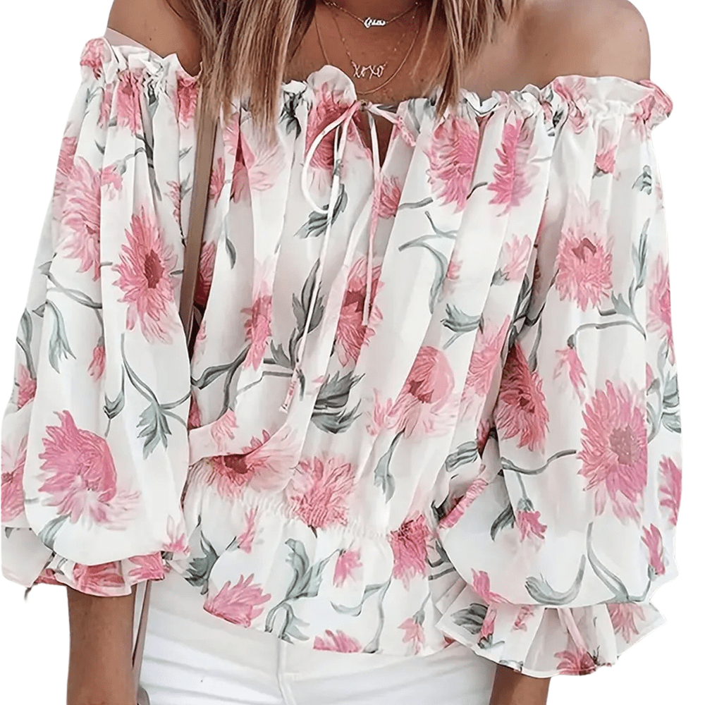 Florale Schulterfreie Bluse mit Puffärmeln - Livezo
