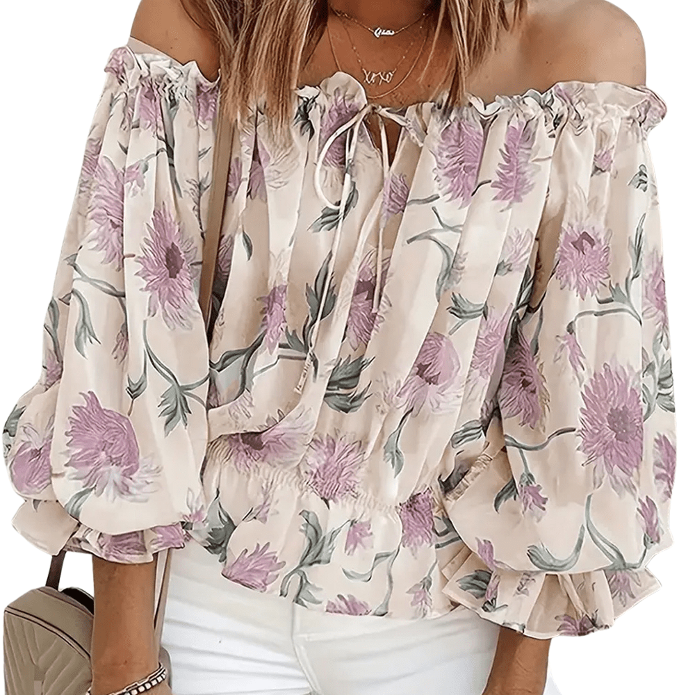 Florale Schulterfreie Bluse mit Puffärmeln - Livezo