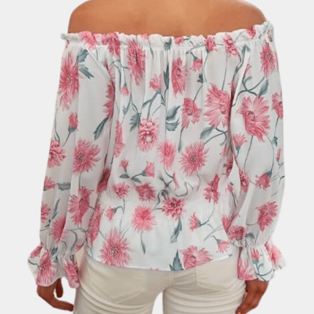 Florale Schulterfreie Bluse mit Puffärmeln - Livezo