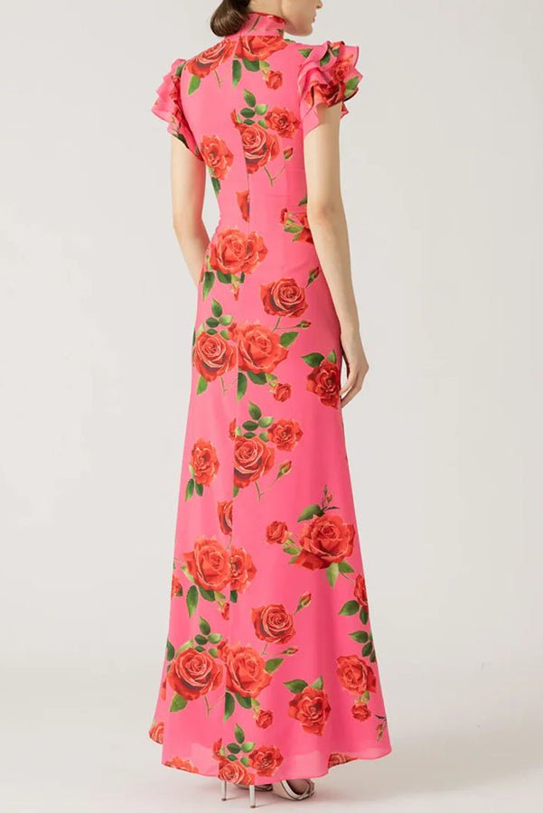 Florales Cheongsam - Maxikleid mit ausgestellten Ärmeln - Livezo