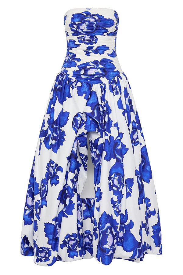 Florales Maxikleid mit Carmen - Ausschnitt, Raffungen und gerafftem Saum - Livezo