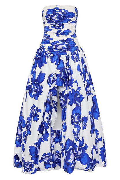 Florales Maxikleid mit Carmen - Ausschnitt, Raffungen und gerafftem Saum - Livezo