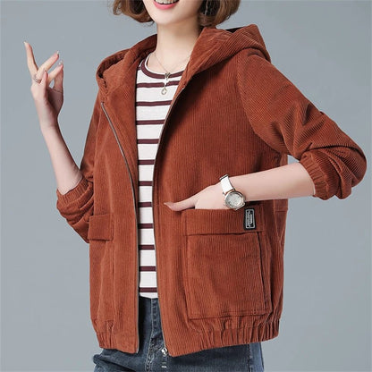 Gemütlicher Cord - Kapuzenpullover mit Reißverschluss und übergroßen Taschen - Livezo