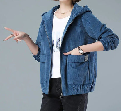 Gemütlicher Cord - Kapuzenpullover mit Reißverschluss und übergroßen Taschen - Livezo