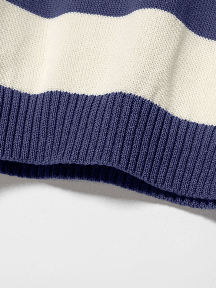 Gemütlicher gestreifter Rundhalsausschnitt Strickpullover - Livezo