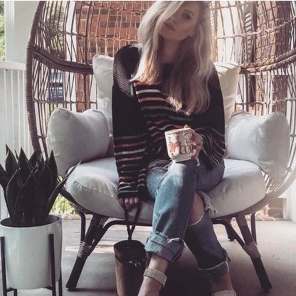 Gemütlicher gestreifter V - Ausschnitt Strickpullover für legere Lagenlooks - Livezo