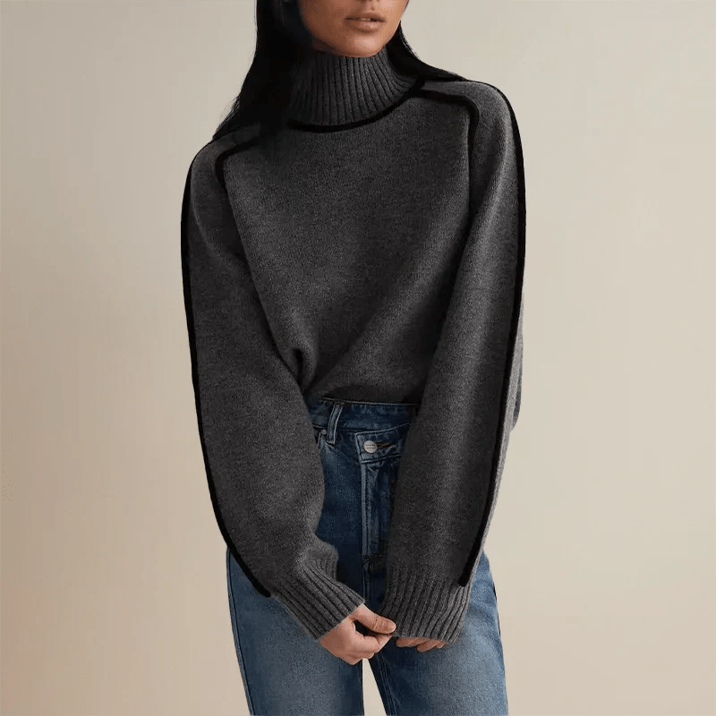 Gemütlicher gestrickter Rollkragenpullover mit langen Ärmeln - Livezo