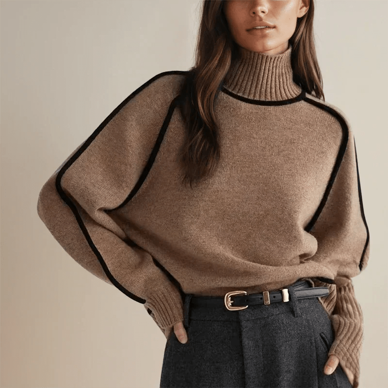 Gemütlicher gestrickter Rollkragenpullover mit langen Ärmeln - Livezo