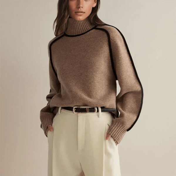 Gemütlicher gestrickter Rollkragenpullover mit langen Ärmeln - Livezo