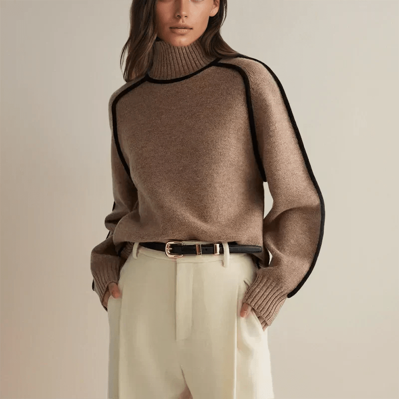 Gemütlicher gestrickter Rollkragenpullover mit langen Ärmeln - Livezo