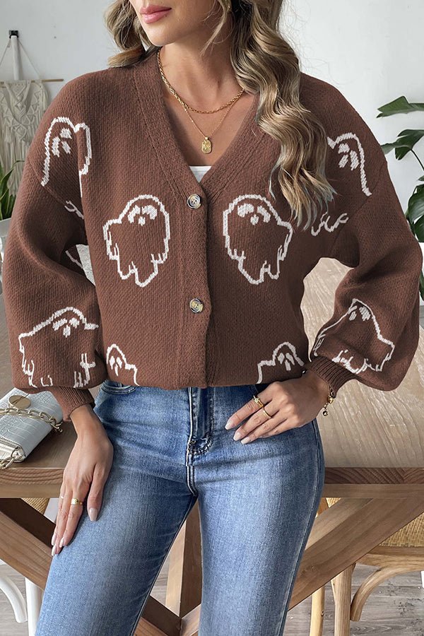 Gemütlicher Halloween - Geister - Strickpullover mit Knöpfen - Livezo