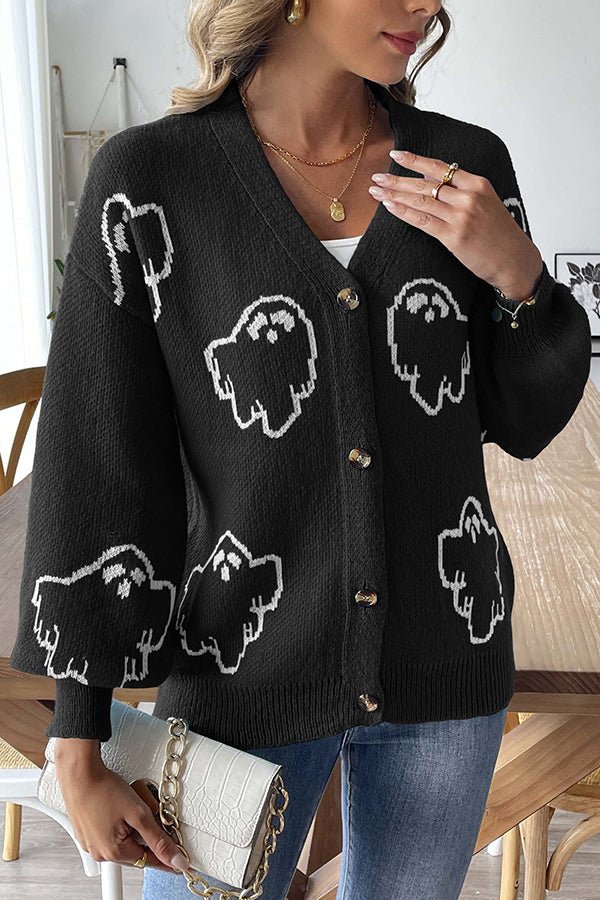 Gemütlicher Halloween - Geister - Strickpullover mit Knöpfen - Livezo