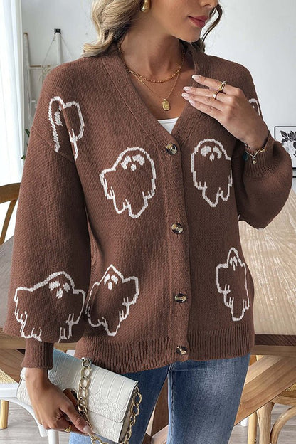 Gemütlicher Halloween - Geister - Strickpullover mit Knöpfen - Livezo