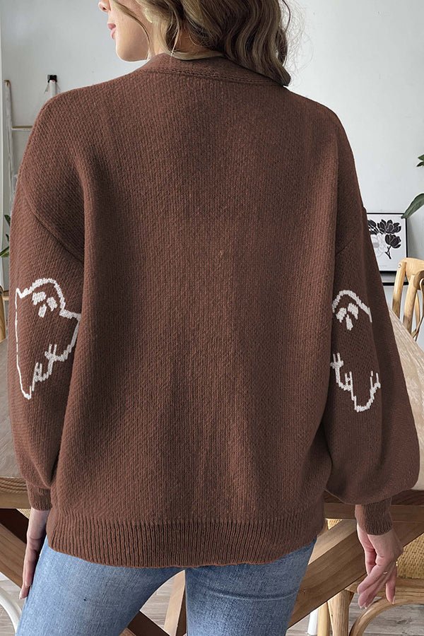 Gemütlicher Halloween - Geister - Strickpullover mit Knöpfen - Livezo