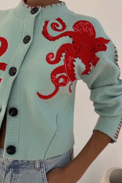 Gemütlicher Küsten - Strickcardigan mit nautischem Oktopus - Design - Livezo