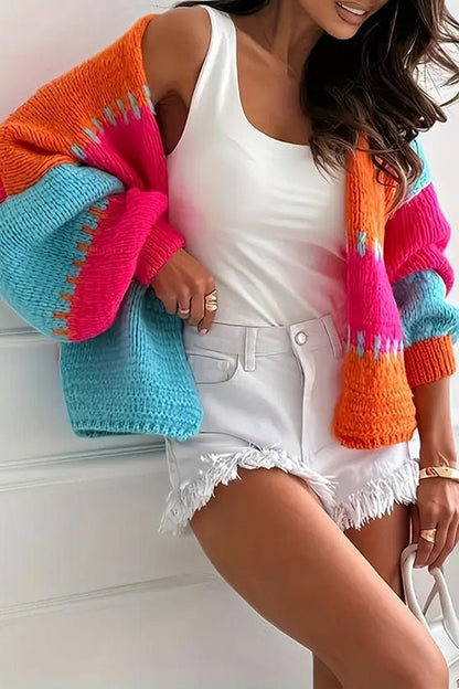 Gemütlicher legerer Strickcardigan mit kontrastierenden Nahtdetails - Livezo