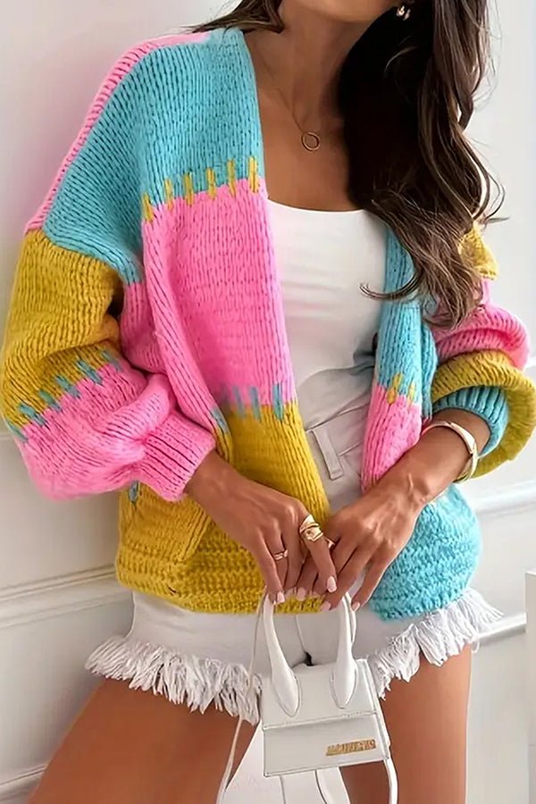 Gemütlicher legerer Strickcardigan mit kontrastierenden Nahtdetails - Livezo