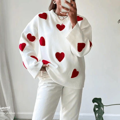 Gemütlicher Pullover mit Herzmotiv und Rundhalsausschnitt für Damen - Livezo