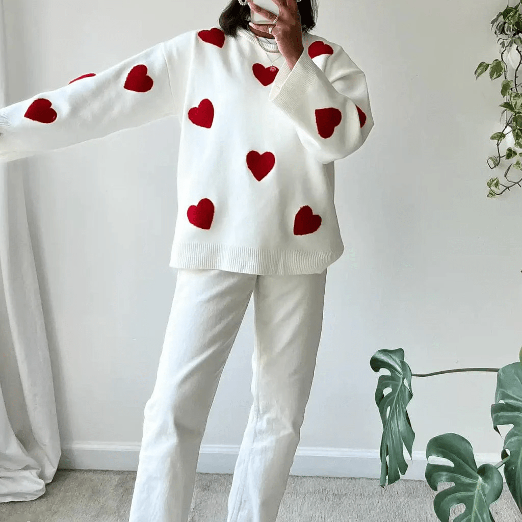 Gemütlicher Pullover mit Herzmotiv und Rundhalsausschnitt für Damen - Livezo