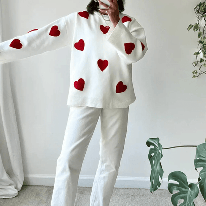 Gemütlicher Pullover mit Herzmotiv und Rundhalsausschnitt für Damen - Livezo