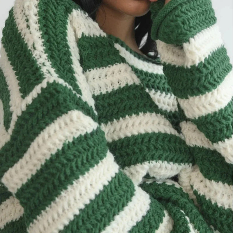 Gemütlicher übergroßer gestreifter Pullover im koreanischen Stil - Livezo