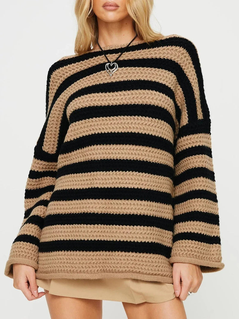 Gemütlicher übergroßer gestreifter Pullover im koreanischen Stil - Livezo