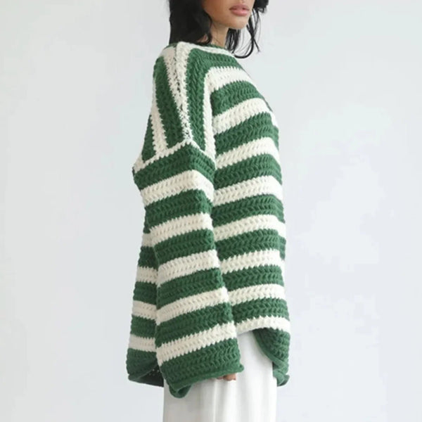 Gemütlicher übergroßer gestreifter Pullover im koreanischen Stil - Livezo