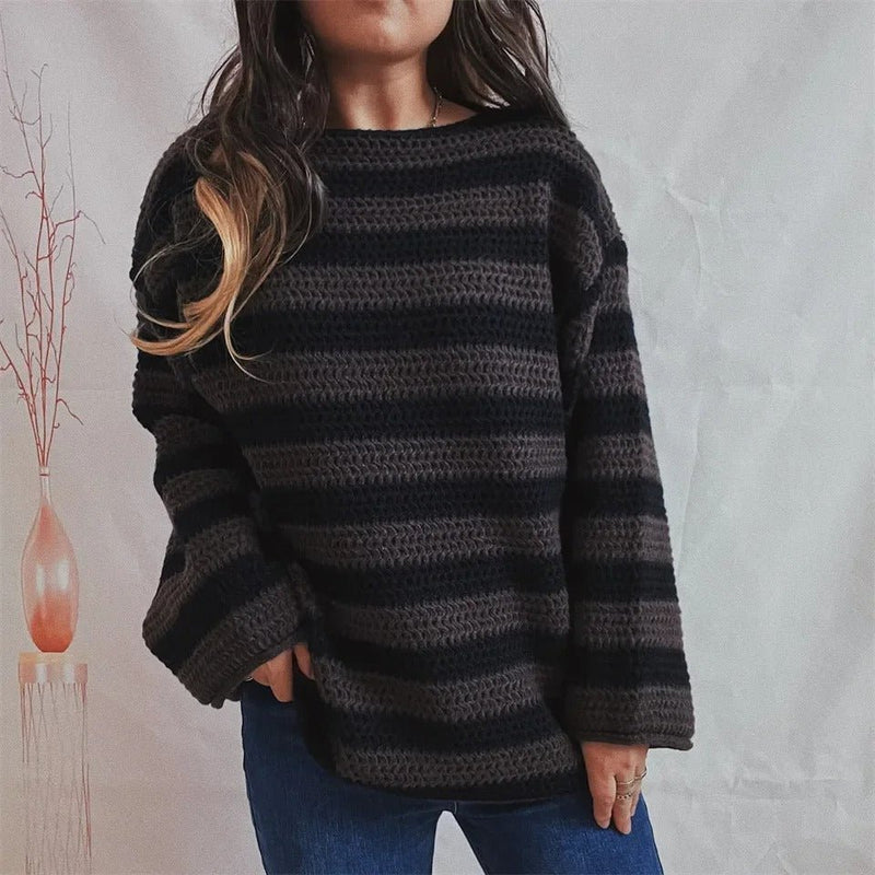 Gemütlicher übergroßer gestreifter Pullover im koreanischen Stil - Livezo