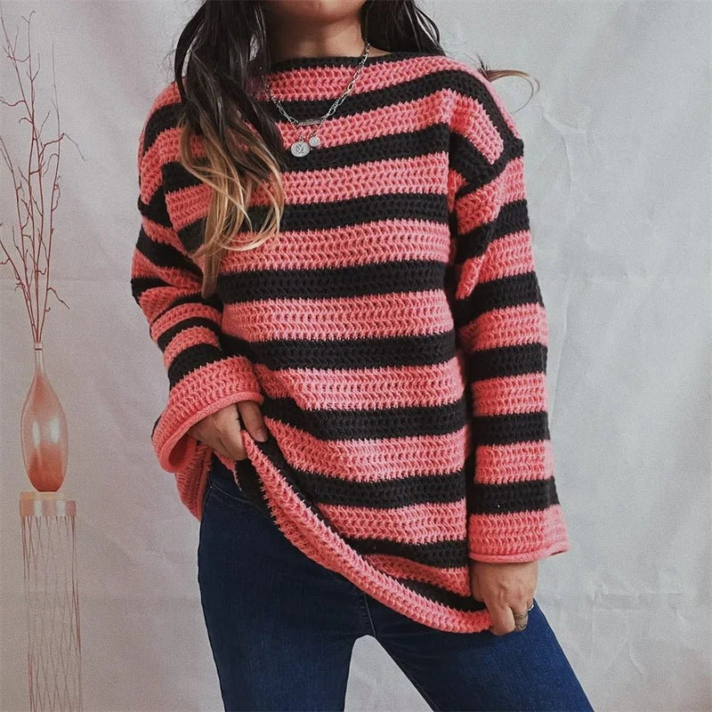 Gemütlicher übergroßer gestreifter Pullover im koreanischen Stil - Livezo