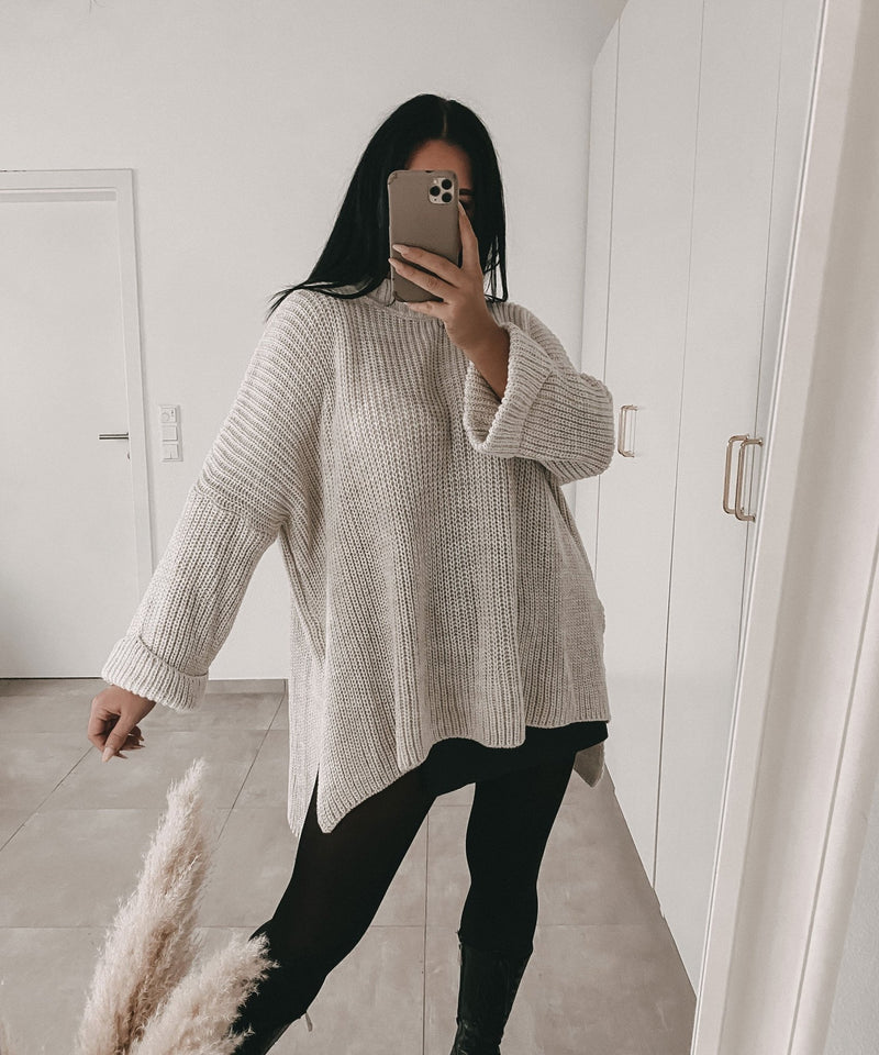 Gemütlicher übergroßer Strickpullover in sanftem Beige - Livezo